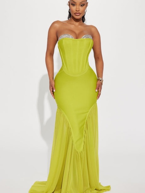 Fashion Nova Dresses & Skirts - Fashion Nova Lime Strapless Corset Mermaid Gown